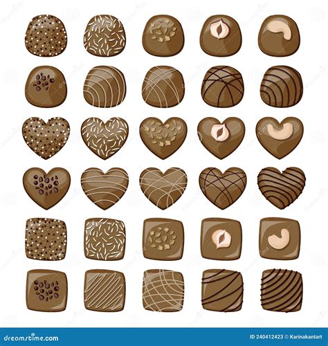 Vector Set Of Different Milk Chocolate Candies Isolated On White