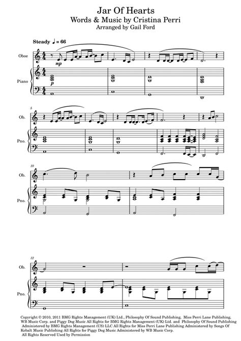 Jar Of Hearts Arr Gail Ford By Christina Perri Sheet Music For Oboe