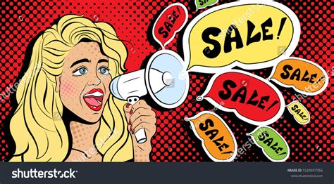 Sexy Young Woman Open Mouth Megaphone Stock Illustration 1529937956