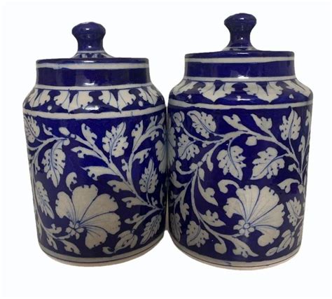 Quartz Stone Glazing Blue Pottery Handmade Jar For Interior Decor At