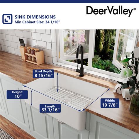 DeerValley Feast 33 L X 20 W Single Bowl Farmhouse Kitchen Sink With