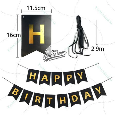 Jual Banner Happy Birthday Hitam Bunting Flag Ultah Hitam Tulisan