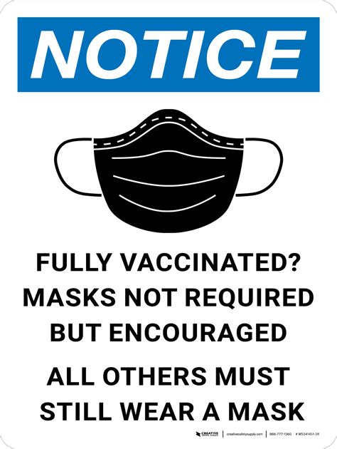 Notice Fully Vaccinated Masks Not Required But Encourage All Others Must Still Wear A Mask