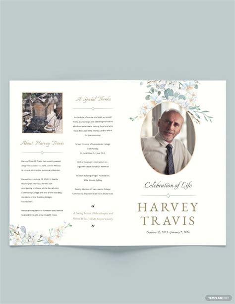 Celebration Of Life Funeral Memorial Bi Fold Brochure Template In Pages Indesign Illustrator