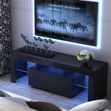 Buy WERSMT Black TV Stand With LED Entertainment Center With Drawer