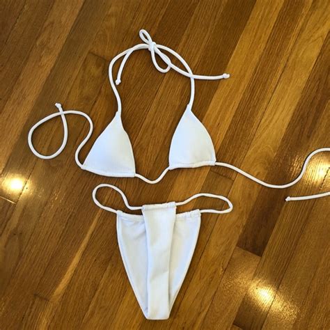 Swim New White Ribbed Thong Bikini M Poshmark