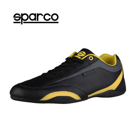 New Sparco Mens Black Yellow Leather Sneakers Sport Casual Driving