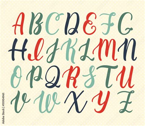 Hand drawn latin calligraphy brush script of capital letters in vintage ...