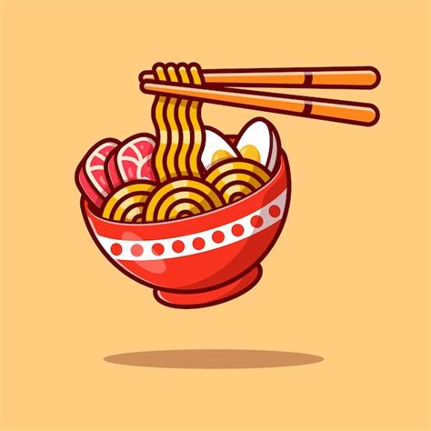 Premium Vector Ramen Noodle Egg And Meat With Chopstick Icon Vector