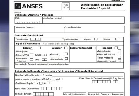 Anses Cómo descargar el formulario PS 2 68 de la Ayuda Escolar Anual