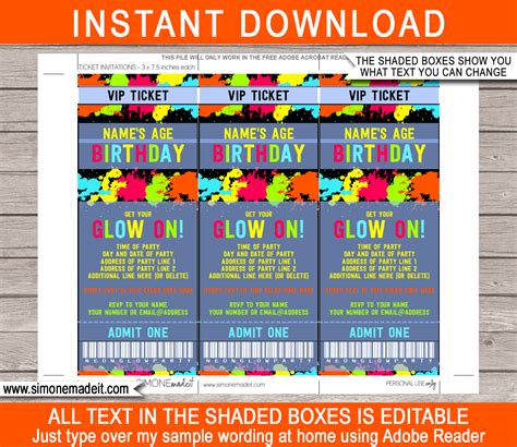 Neon Glow Birthday Party Ticket Invite Template Neon Glow Invitation