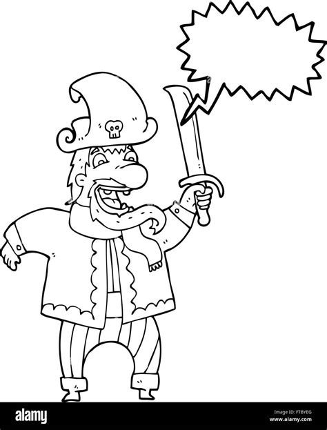 Freehand Drawn Speech Bubble Cartoon Laughing Pirate Captain Stock