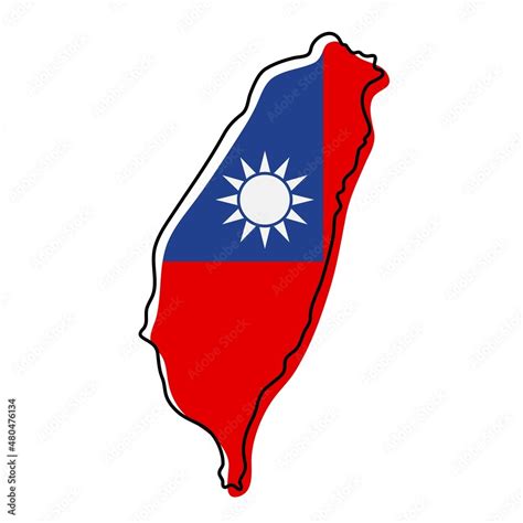 Stylized Outline Map Of Taiwan With National Flag Icon Flag Color Map