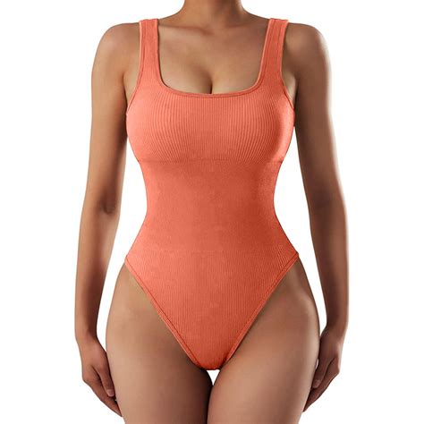 Linmoua One Piece Swimsuit Women Soild Color Swimsuits Crewneck