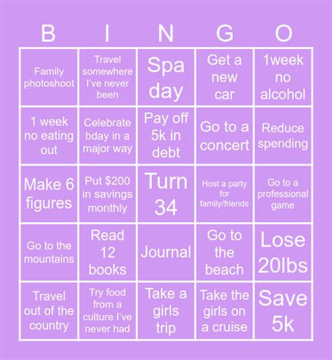 Vision Board Bingo Card