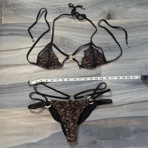 Black And Brown Lace Bikini Set Never Worn Top Is Depop