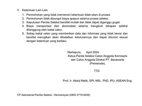 Pengumuman Seleksi Calon Anggota Komisaris Dan Calon Anggota Direksi