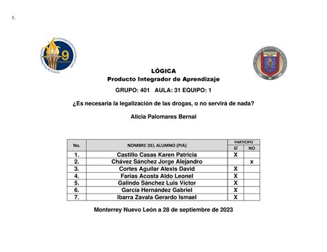 PIA Logica Equipo UNO trabajo LÓGICA Producto Integrador de