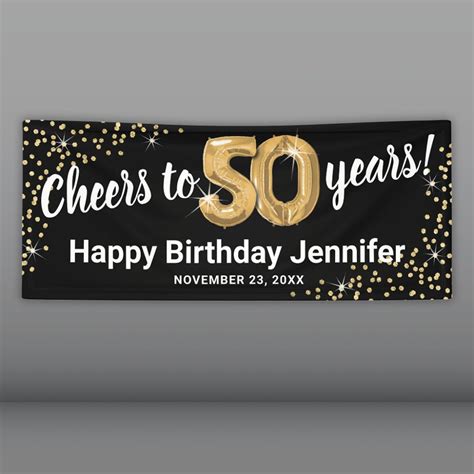 Black Gold Glitter 50th Birthday Banner | Zazzle | 50th birthday banner ...