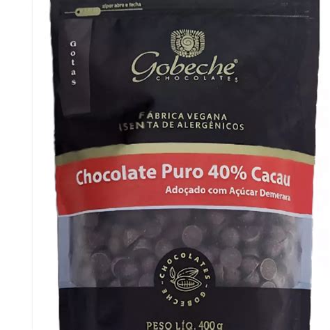 Gotas Chocolate 40 Cacau Gobeche Adoçado Portal Vegano