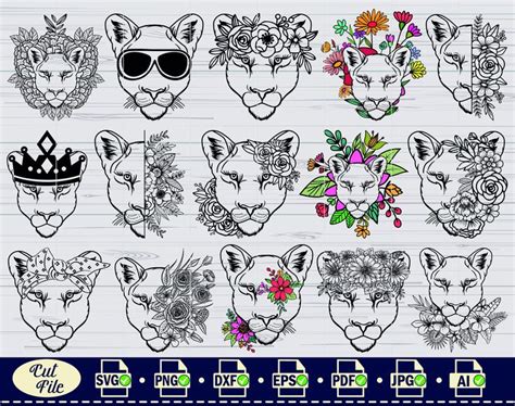 Lion SVG File 8 Lion With Flowers SVG Lion Cut File Floral Lion Svg