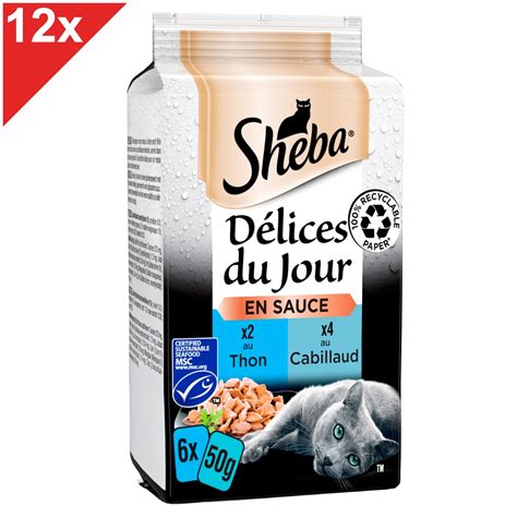 Sheba SHEBA Délices du Jour 72 Sachets thon cabillaud en sauce pour