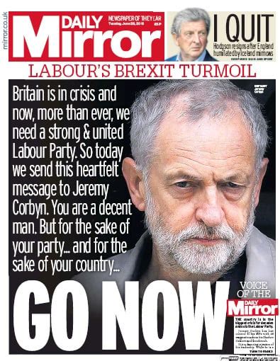 Daily Mirror Uk Front Page For 28 June 2016 Paperboy Online Newspapers