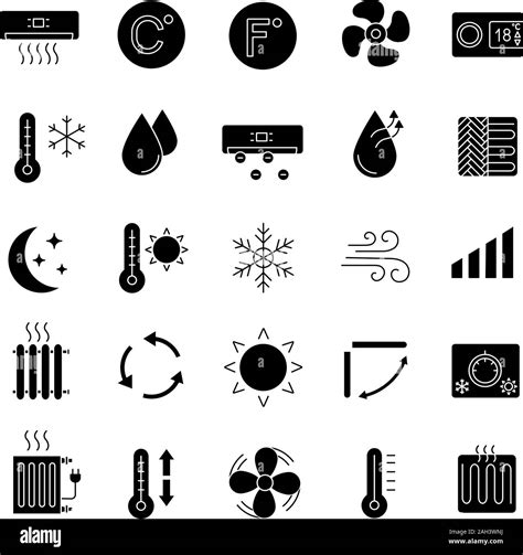 Air Conditioning Glyph Icons Set Air Heating Humidification