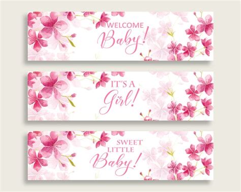 Pink White Water Bottle Labels Printable Cherry Blossom Water Bottle