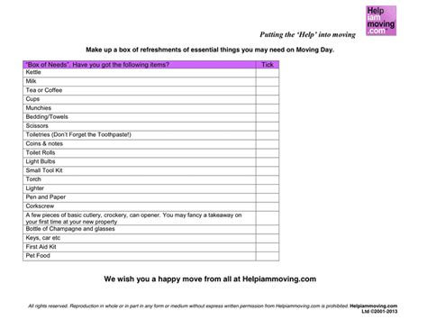 Moving House Checklist in Word and Pdf formats - page 5 of 5