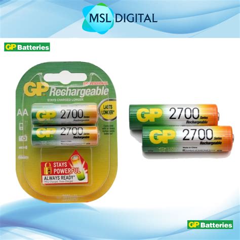 GP Rechargeable AA Battery NiMH 2700mAh 1 2V 2 Battery Per Pack MSL