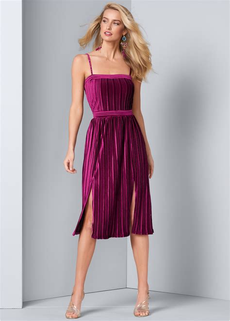 Buy Pleated Velour Dress In Stock