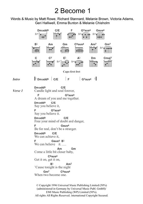 2 Become 1 Partitions Spice Girls Accords Lyrics Pour Guitare