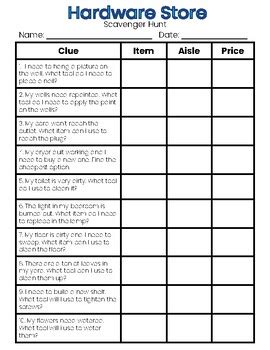 Hardware Store Scavenger Hunt By Practice With Purpose Tpt