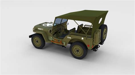 Full W Chassis Jeep Willys MB Military Top Rev 3D Model CGTrader