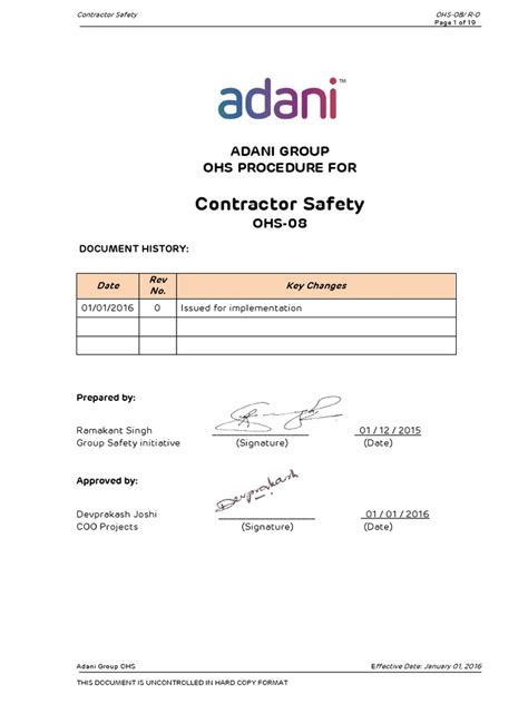 Contractor Safety Procedure Establishing Clear Requirements And