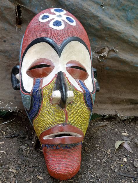 Original Congo Chokwe Tribe Vintage Mask Red White Blue Yellow Etsy