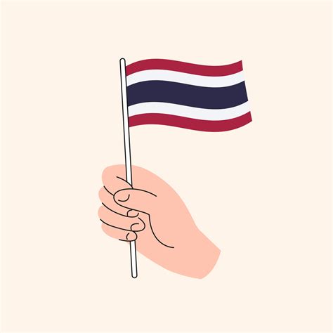 Cartoon Hand Holding Thai Flag, Simple Drawing. Flag of Thailand ...