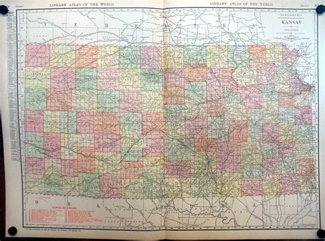 State Of Kansas 1912 Rand Mcnally Color Map With Railroads