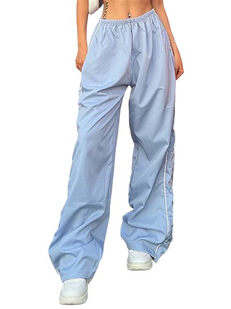 Niusricy Womens Parachute Pants Cargo Trousers Elastic Waist Wide Leg