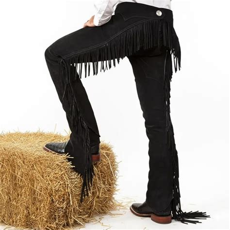 Vintage Suede Pants Trousers Western Fringe Chaps Menwomen Straight