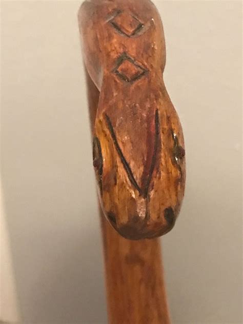 Hand Carved Wood Snake Head Walking Stick Cane 28 14 Gem