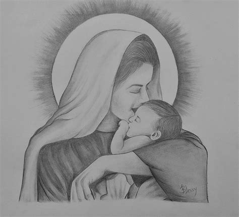 Virgin Mary Pencil Drawing