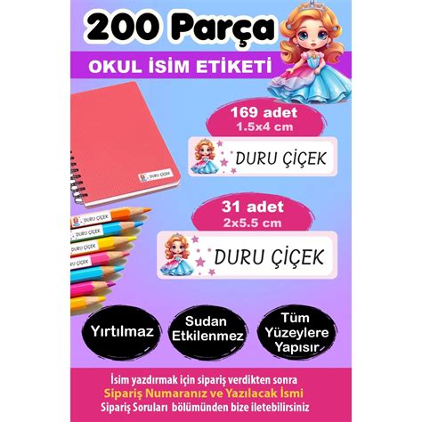 Kt Grup Prenses Kalem Defter Okul Etiketi Kişiye Özel Isim Fiyatı