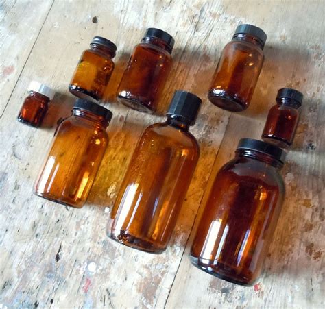 Vintage Glass Pharmacy Bottles Collection Amber Brown Instant Collection Science Glass