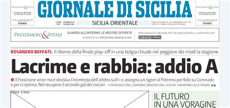 Giornale Di Sicilia Prima Pagina Dedicata Al Ko Del Palermo Giornale