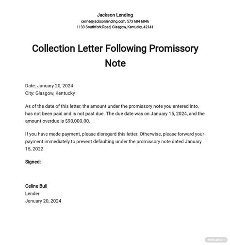 Collection Letter Following Promissory Note Template Word DOC