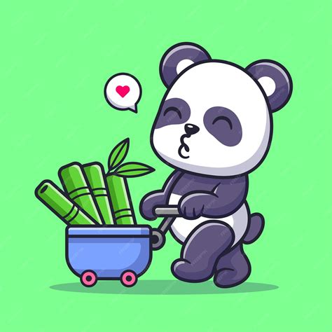 Premium Vector Cute Panda Bring Bamboo With Trolley Cartoon Vector