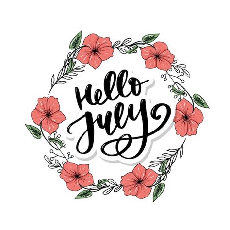 Premium Vector Hello July Lettering Print Summer Minimalistic