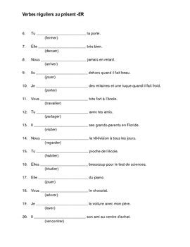 French Regular Verb Conjugation Practice Sheets Tpt